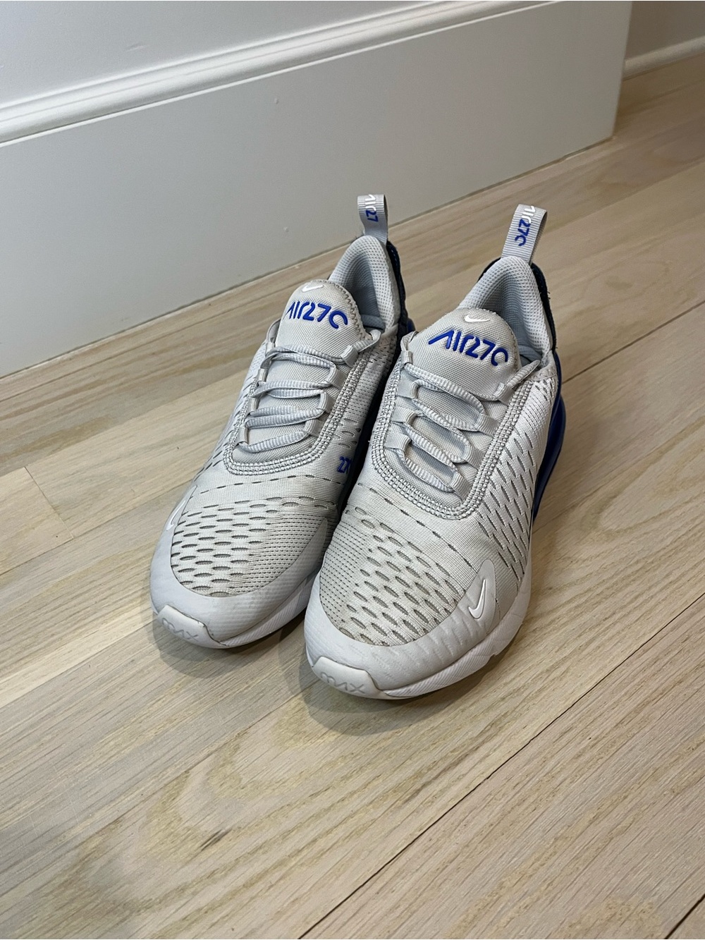 Nike Kids White and Blue Air270 AirMax Sneakers